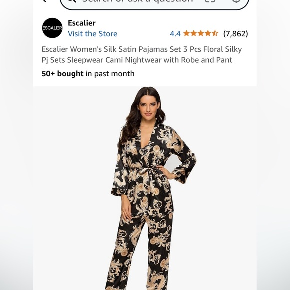 ⚡️ 4 for $25! ⚡️ Escalier Women's Silk Satin Pajamas Set 3 Pcs Sleepwear - Picture 7 of 7